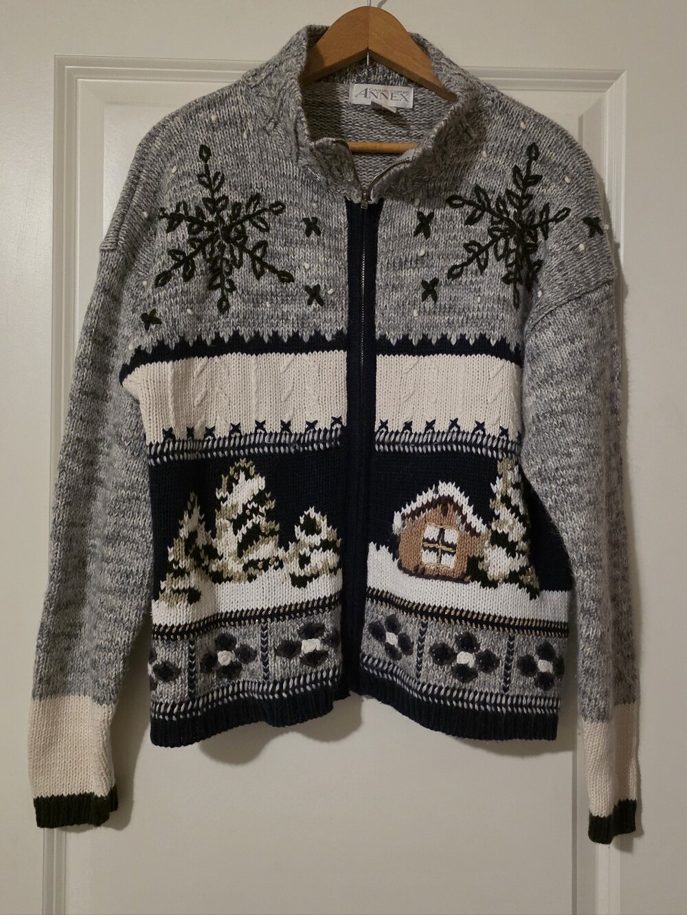 Vintage 90s Casual Corner Knit Fall Winter Holiday Zip Sweater Cardigan Womens L